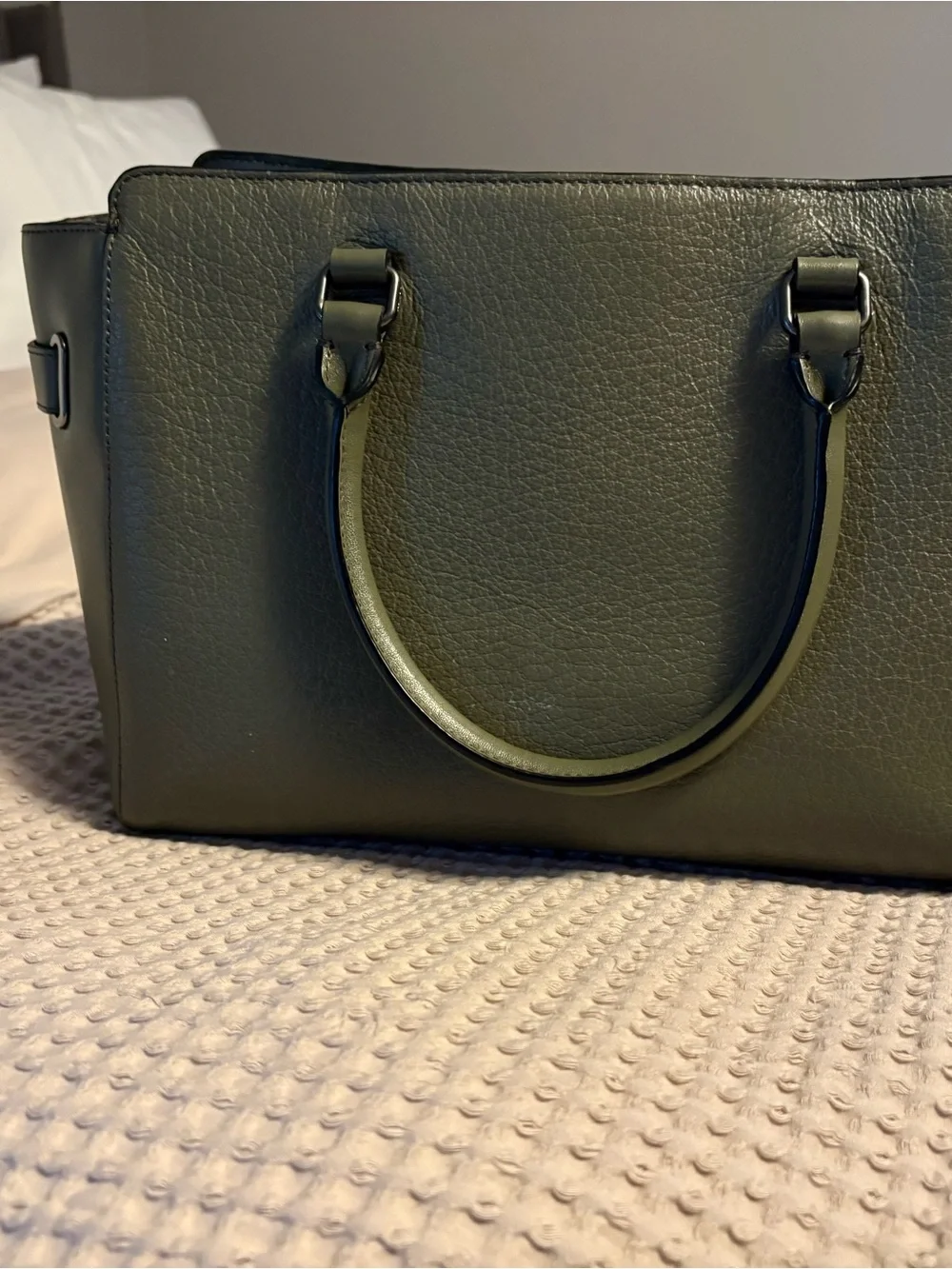 Coach Olive Green Leather Tote with Top Handles